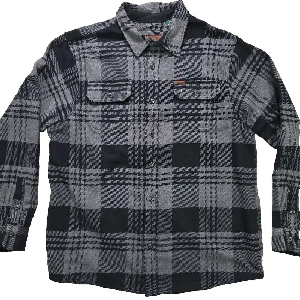 Orvis Gray Black Plaid Big Bear Heavyweight Flannel Long Sleeve Shirt Jacket XL